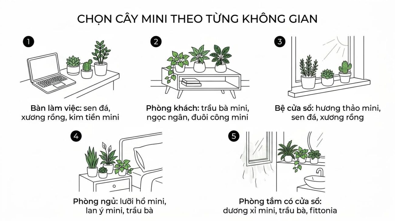 chọn cây mini theo từng không gian